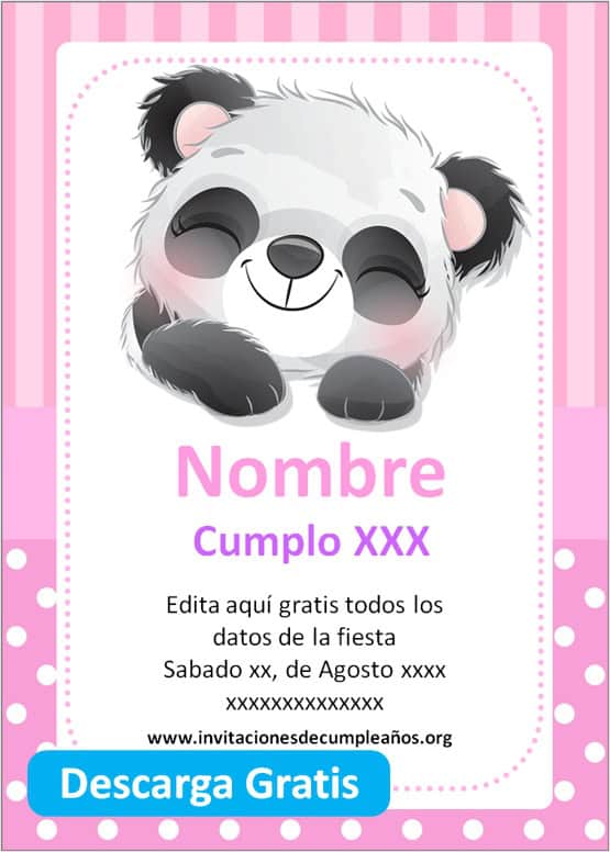 Invitaciones de Oso Panda para editar de Cumpleaños cumpleaños
